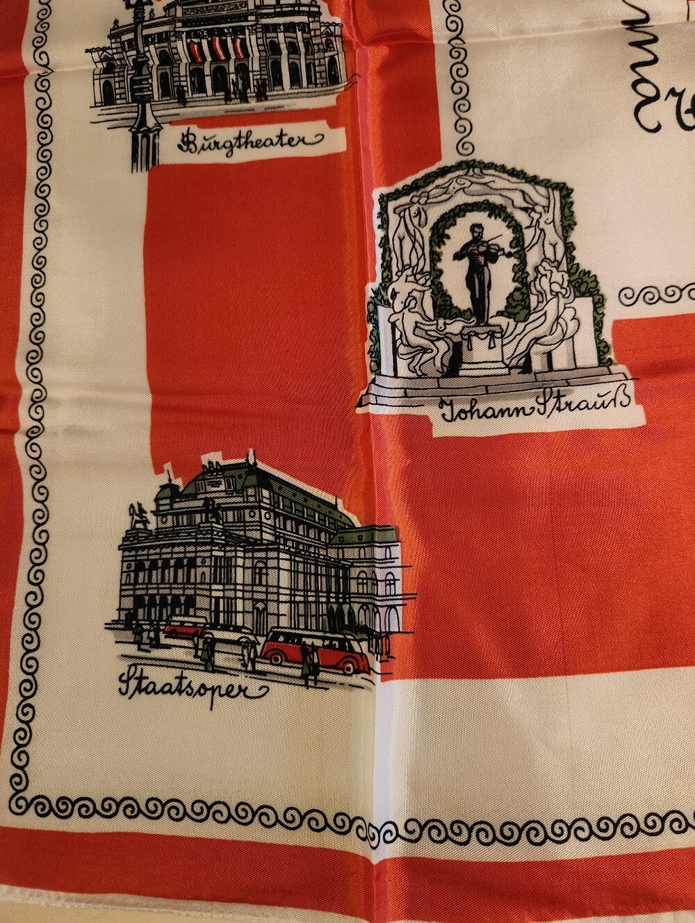 Vintage Vienna Wein Scarf, Souvenir Landmarks, Austria, Travel, Red Black White - Picture 6 of 9